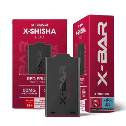 X-Bar Shisha Pod Set in Red Fruits, delikater Mix aus Himbeere, Brombeere, Blaubeere und Minze im modernen Design, nikotinfrei