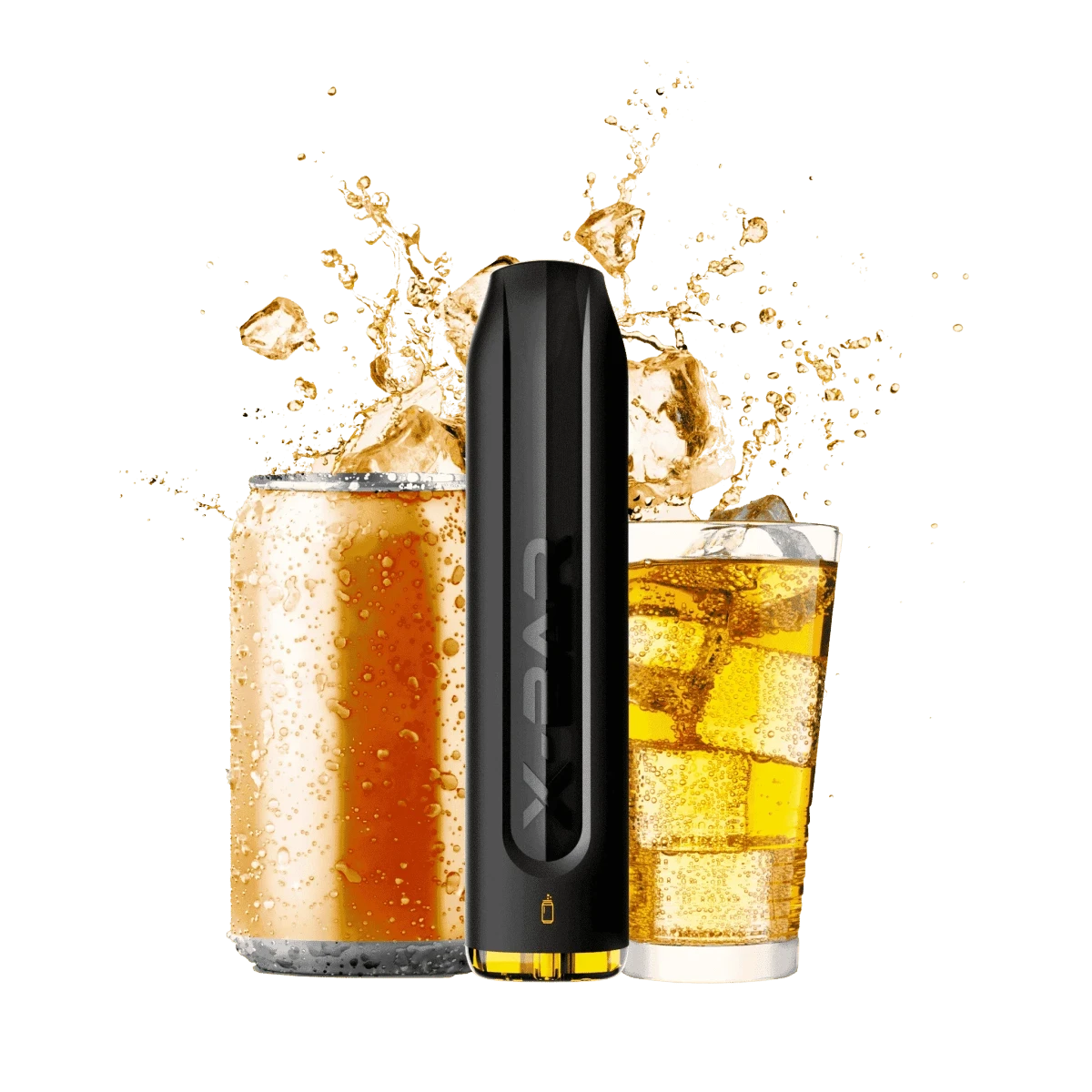 Entdecke den X-Bar 650 Vape Pen von J Well, perfekt für unterwegs – mit sprudelnden Getränken im Hintergrund. Entspanntes Dampfen überall.