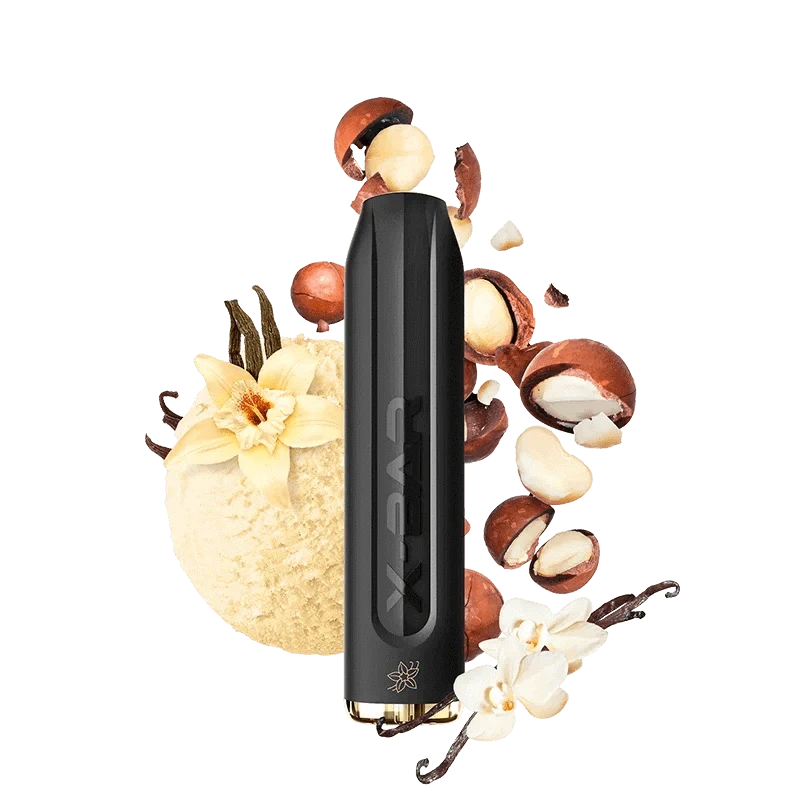 Alt Tag: Entdecke den X-Bar 650 Vape Pen mit Vanille-Eis und Nüsse im Hintergrund – dein stylischer Begleiter für unterwegs.