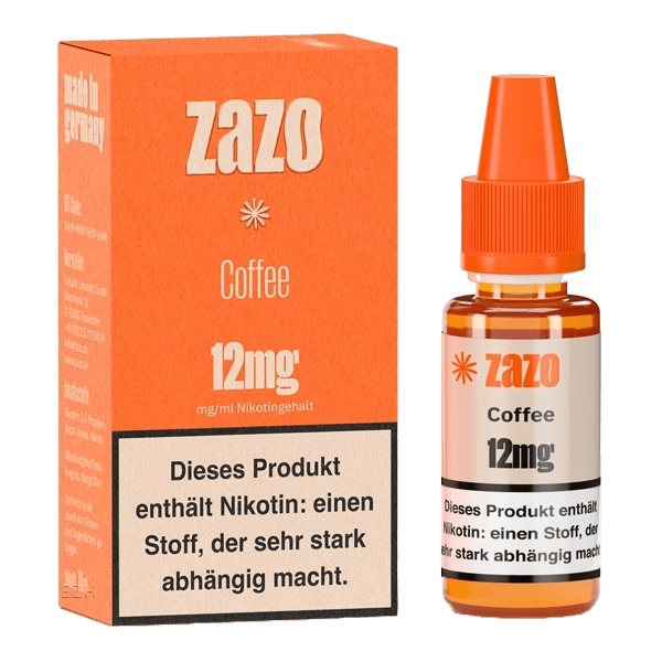 Zazo Coffee E-Liquid, 12mg Nikotingehalt, ideal für Kaffeeliebhaber unter den Dampfern, reichhaltiges Aroma und sanfte Dampfwolken.