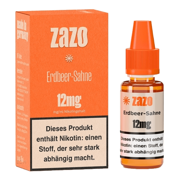 Zazo Erdbeer-Sahne E-Liquid mit 12mg Nikotingehalt, köstlicher Erdbeer-Sahne-Geschmack für ein süßes Dampferlebnis.