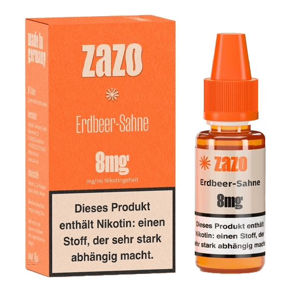 Zazo E-Liquid Erdbeer-Sahne 8mg, köstlicher Erdbeer- und Sahnegeschmack, ideal für süße Dampferlebnisse. Entdecke dein Dessert.